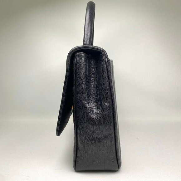 Authentic CHANEL CC Caviar Vertical Quilted Kelly Flap Bag Black Purse Handle - Picture 5 of 11